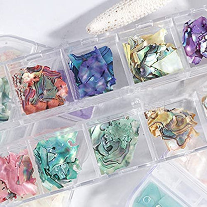 Vezocim Abalone Seashell Nail Art Sequins - 3D Irregular Thin Nail Glitter Flakes, Mermaid Shell Slices for UV Gel Acrylic Nails, Ocean Rivet Decorations, Colorful Shiny Accessories for Women Girls