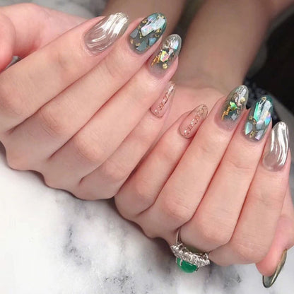 Vezocim Abalone Seashell Nail Art Sequins - 3D Irregular Thin Nail Glitter Flakes, Mermaid Shell Slices for UV Gel Acrylic Nails, Ocean Rivet Decorations, Colorful Shiny Accessories for Women Girls
