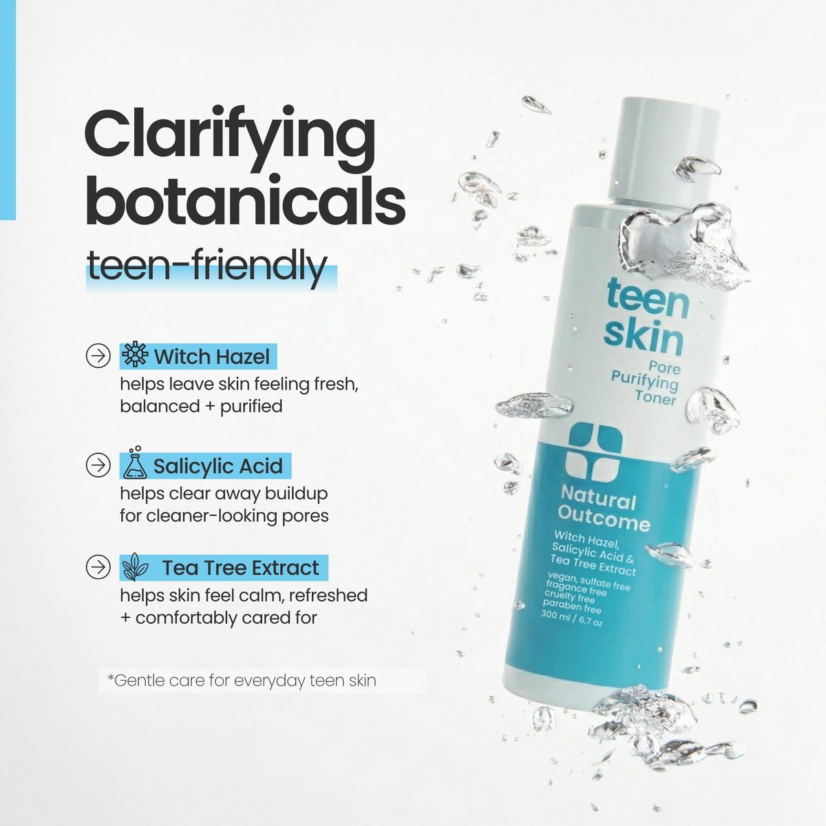 Acne Clarifying Face Toner for Teens - Salicylic Acid Facial Astringent, Fragrance Free & Alcohol Free, 6.7 oz by Natural Outcome Avelisse