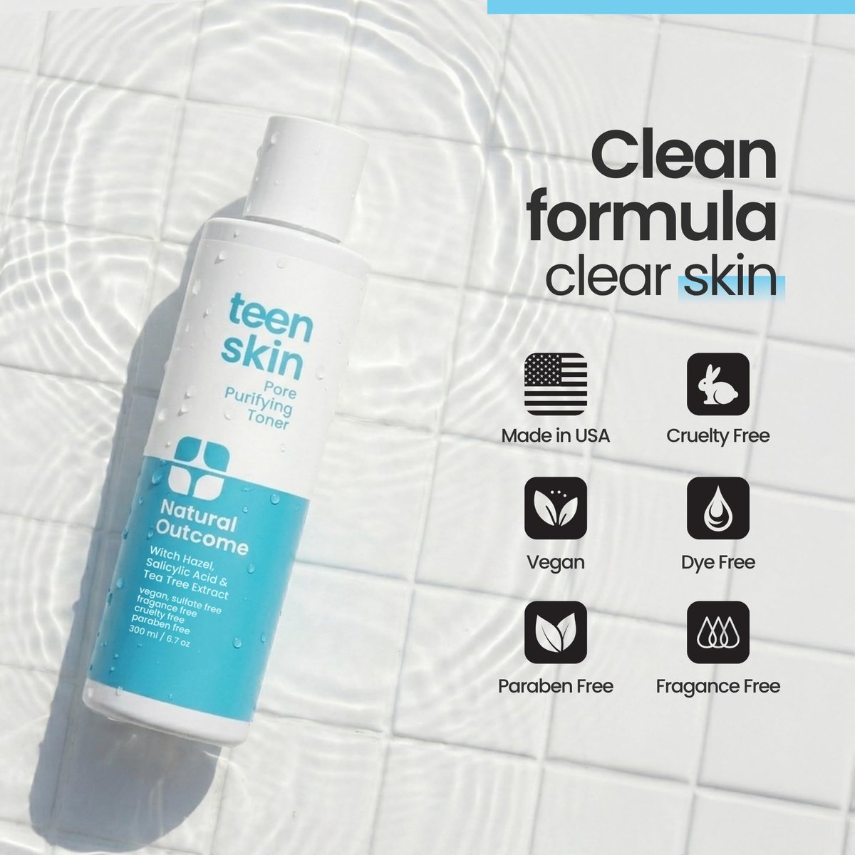 Acne Clarifying Face Toner for Teens - Salicylic Acid Facial Astringent, Fragrance Free & Alcohol Free, 6.7 oz by Natural Outcome Avelisse