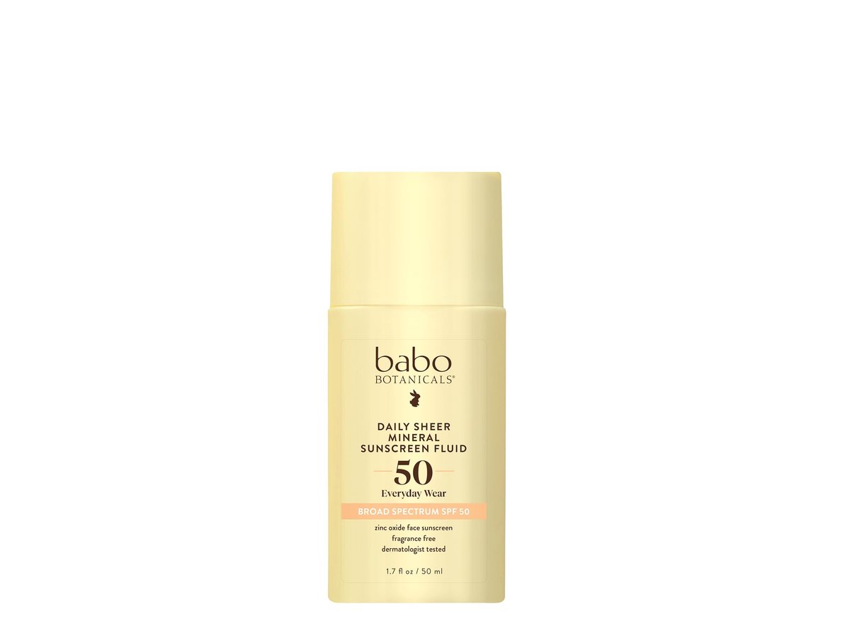 Babo Botanicals Daily Sheer Mineral Sunscreen Fluid SPF50 - Natural Zinc Oxide - Passion Fruit Oil - Fragrance Free - Ultra-Lightweight Face Sunscreen for All Ages Avelisse