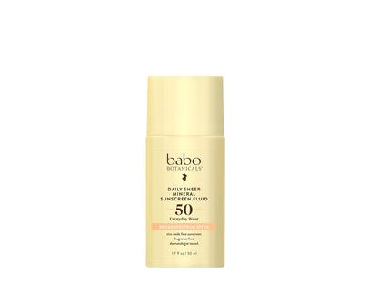 Babo Botanicals Daily Sheer Mineral Sunscreen Fluid SPF50 - Natural Zinc Oxide - Passion Fruit Oil - Fragrance Free - Ultra-Lightweight Face Sunscreen for All Ages Avelisse