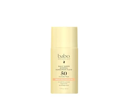 Babo Botanicals Daily Sheer Mineral Sunscreen Fluid SPF50 - Natural Zinc Oxide - Passion Fruit Oil - Fragrance Free - Ultra-Lightweight Face Sunscreen for All Ages Avelisse