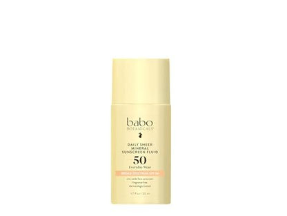 Babo Botanicals Daily Sheer Mineral Sunscreen Fluid SPF50 - Natural Zinc Oxide - Passion Fruit Oil - Fragrance Free - Ultra-Lightweight Face Sunscreen for All Ages Avelisse