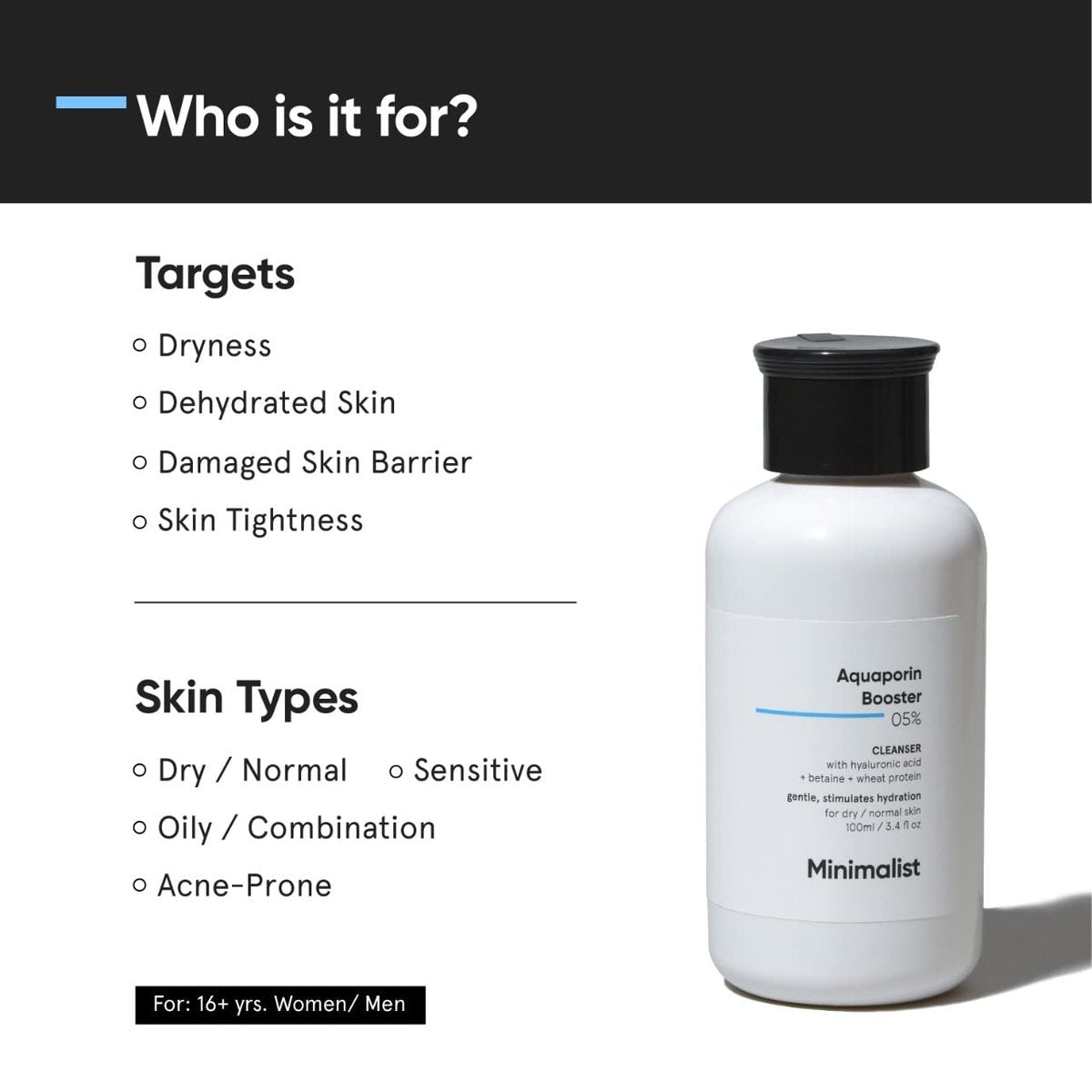 Minimalist Face Wash for Dry Skin with Hyaluronic Acid & Aquaporin Booster 5% – Gentle Hydrating Cleanser for Women & Men, 3.4 Fl Oz (100 ml) - görsel 8