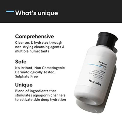 Minimalist Face Wash for Dry Skin with Hyaluronic Acid & Aquaporin Booster 5% – Gentle Hydrating Cleanser for Women & Men, 3.4 Fl Oz (100 ml)