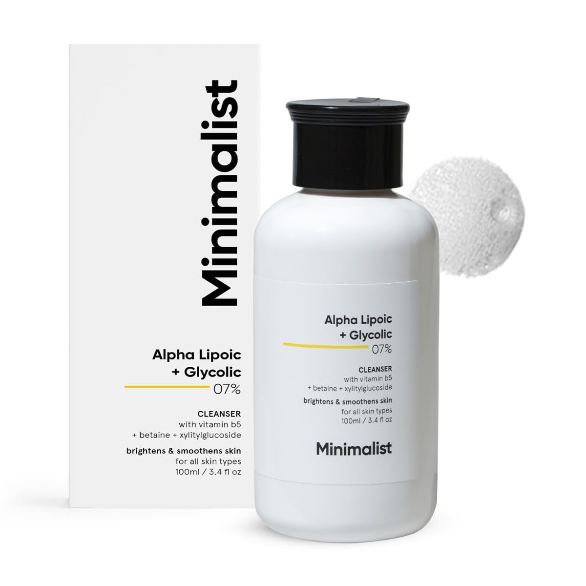 Minimalist ALA & AHA 7% Cleanser for Brightening, Exfoliating, Glow & Even Tone | With Vitamin B5 & Glycolic Acid | 3.4 Fl Oz - görsel 1