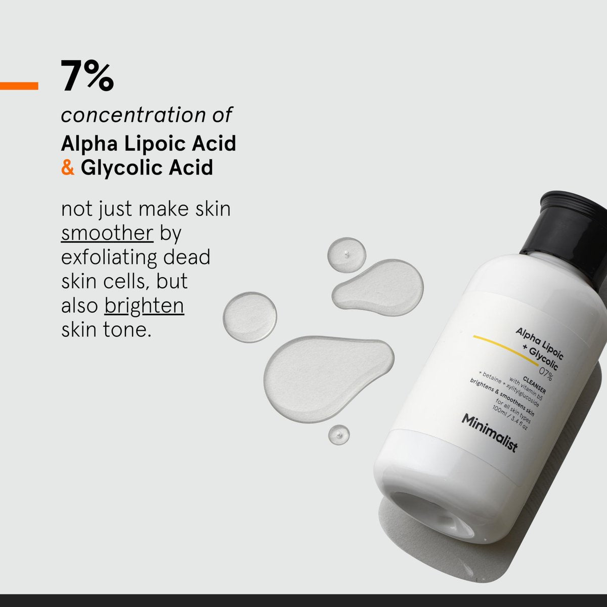 Minimalist ALA & AHA 7% Cleanser for Brightening, Exfoliating, Glow & Even Tone | With Vitamin B5 & Glycolic Acid | 3.4 Fl Oz - görsel 7