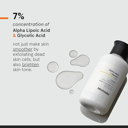 Minimalist ALA & AHA 7% Cleanser for Brightening, Exfoliating, Glow & Even Tone | With Vitamin B5 & Glycolic Acid | 3.4 Fl Oz