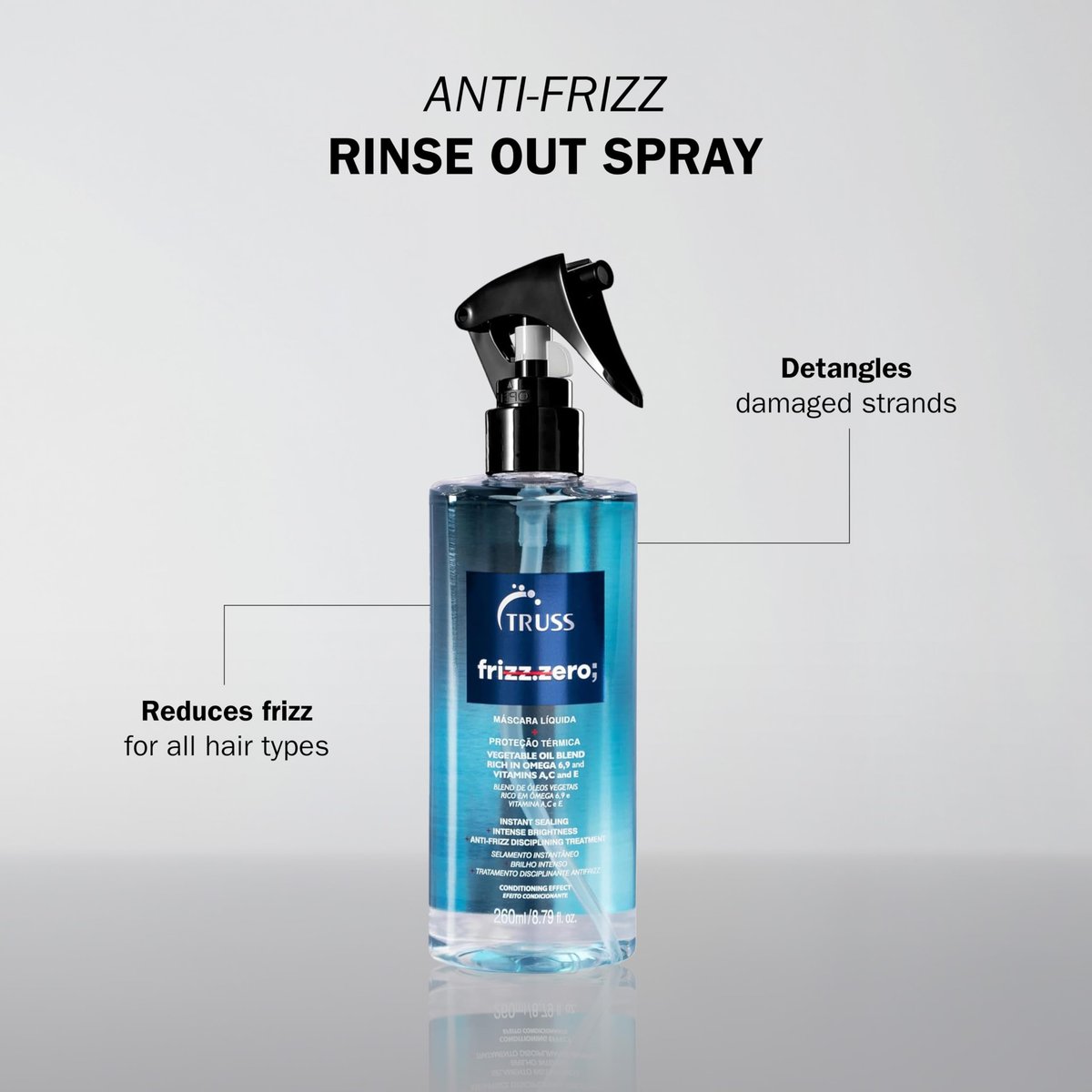 TRUSS Frizz Zero Liquid Hair Mask - Anti-Frizz Spray & Detangler for Damaged Hair, Intense Shine & Cuticle Sealing (8.79 oz) Avelisse