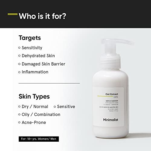 Minimalist 6% Oat Extract Gentle Face Wash for Sensitive, Dry & Dehydrated Skin with Hyaluronic Acid – Hydrating Cleanser for Women & Men, 4 Fl Oz (120 ml) - görsel 4