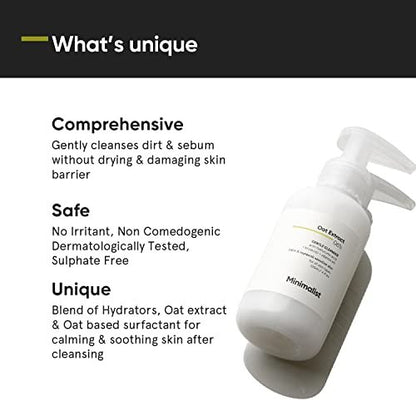 Minimalist 6% Oat Extract Gentle Face Wash for Sensitive, Dry & Dehydrated Skin with Hyaluronic Acid – Hydrating Cleanser for Women & Men, 4 Fl Oz (120 ml)