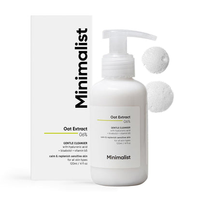 Minimalist 6% Oat Extract Gentle Face Wash for Sensitive, Dry & Dehydrated Skin with Hyaluronic Acid – Hydrating Cleanser for Women & Men, 4 Fl Oz (120 ml)