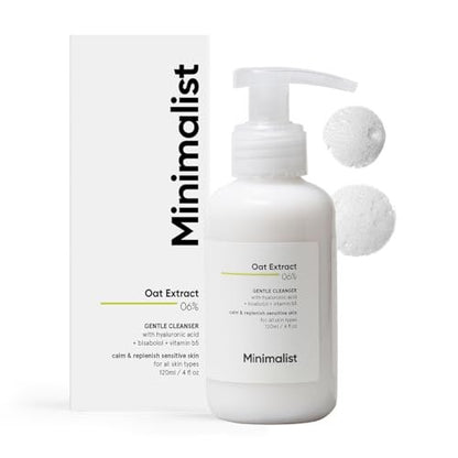 Minimalist 6% Oat Extract Gentle Face Wash for Sensitive, Dry & Dehydrated Skin with Hyaluronic Acid – Hydrating Cleanser for Women & Men, 4 Fl Oz (120 ml)