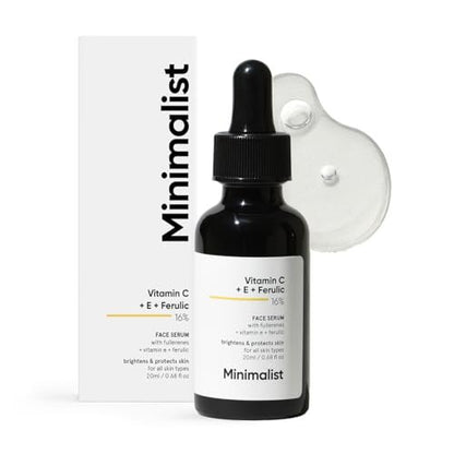 Minimalist Vitamin C+E+Ferulic Acid 16% Face Serum for Anti-Aging & Glow | Reduces Skin Damage & Redness | Brightens Dull Complexion | All Skin Types | 0.68 Fl Oz