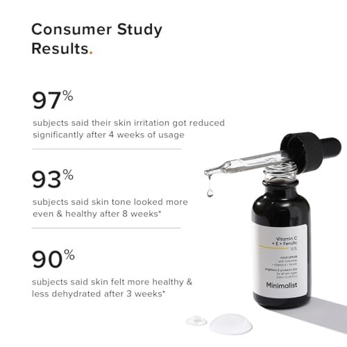 Minimalist Vitamin C+E+Ferulic Acid 16% Face Serum for Anti-Aging & Glow | Reduces Skin Damage & Redness | Brightens Dull Complexion | All Skin Types | 0.68 Fl Oz - görsel 12