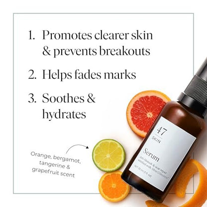 47 Skin Hydrating Face Serum with Silver Chitoderm - Clears Acne, Heals Breakouts & Repairs Scars, 30ml Avelisse