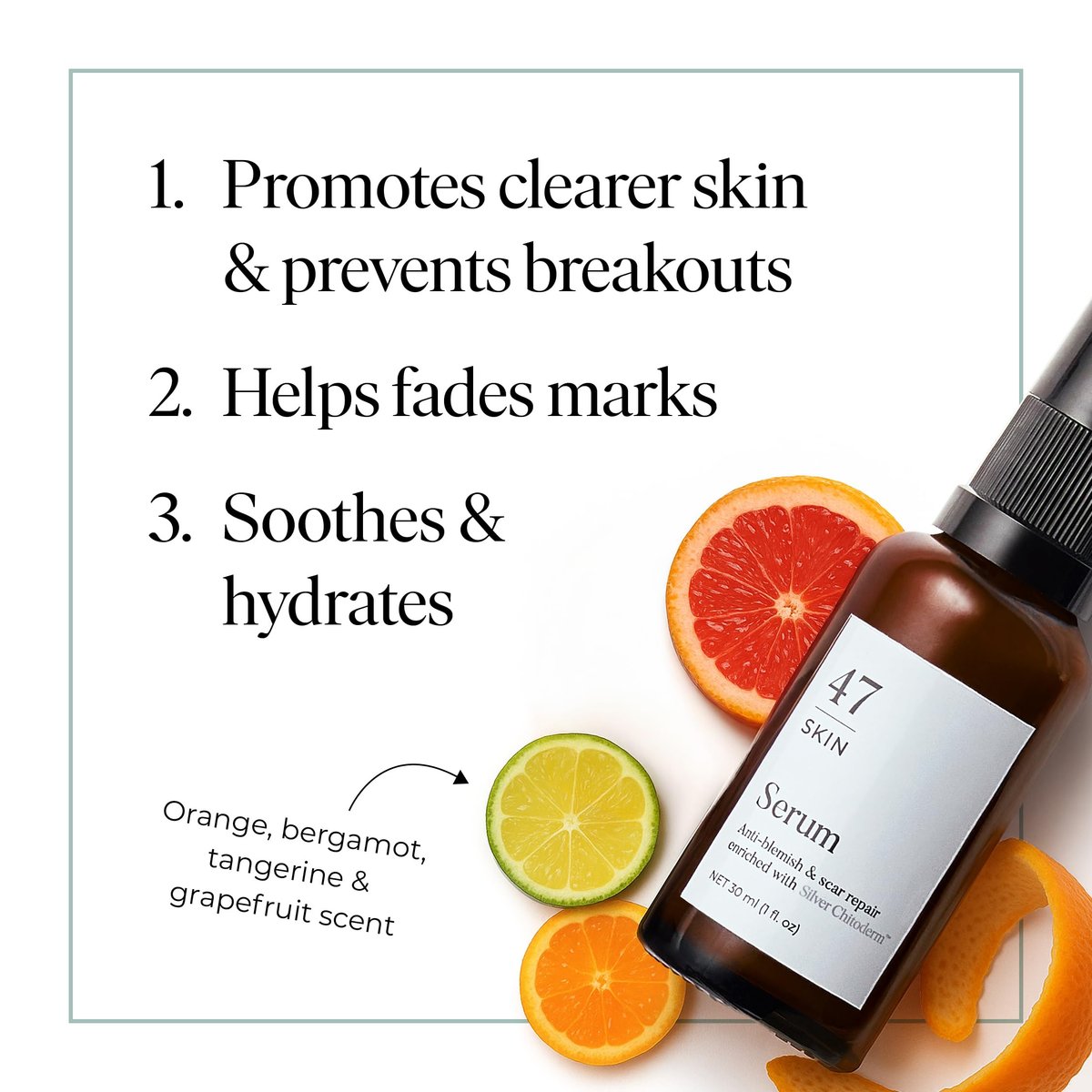 47 Skin Hydrating Face Serum with Silver Chitoderm - Clears Acne, Heals Breakouts & Repairs Scars, 30ml Avelisse