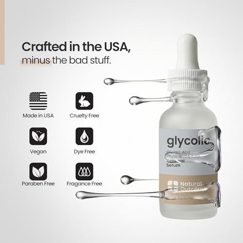 Natural Outcome Glycolic Acid/AHA 12% Renewal Serum - Anti-Aging Exfoliating Facial Serum for Smoother Skin, Clarifies Acne and Rejuvenates, 1 Oz Avelisse