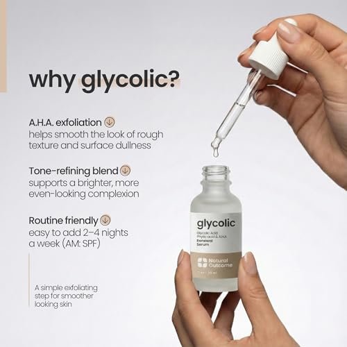 Natural Outcome Glycolic Acid/AHA 12% Renewal Serum - Anti-Aging Exfoliating Facial Serum for Smoother Skin, Clarifies Acne and Rejuvenates, 1 Oz Avelisse