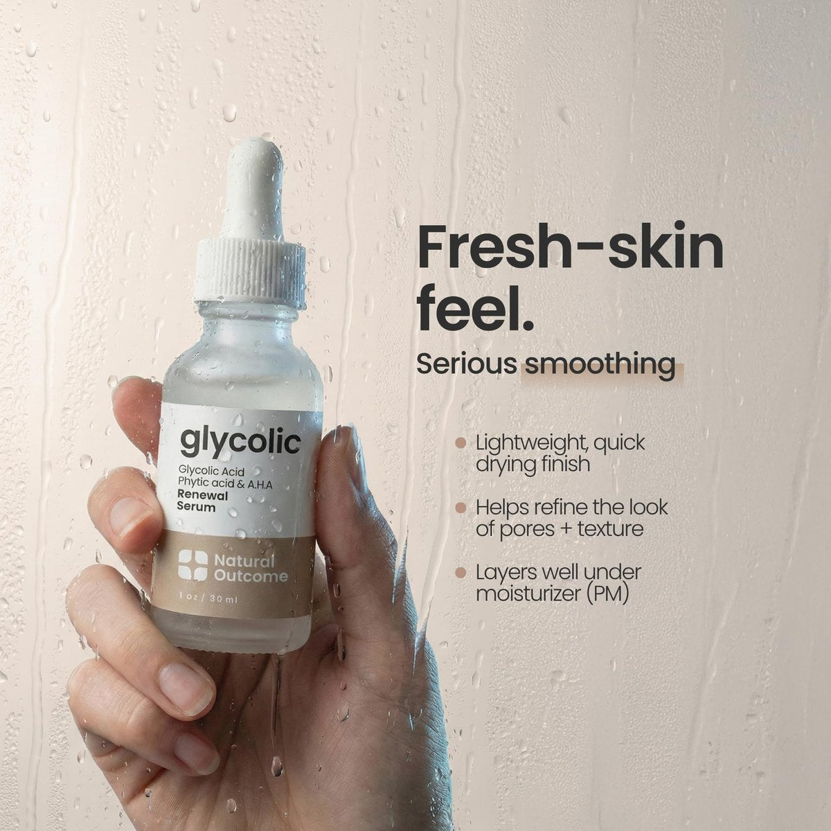 Natural Outcome Glycolic Acid/AHA 12% Renewal Serum - Anti-Aging Exfoliating Facial Serum for Smoother Skin, Clarifies Acne and Rejuvenates, 1 Oz Avelisse