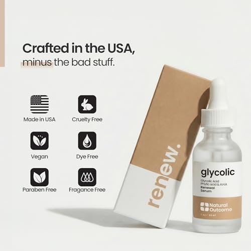 Natural Outcome Glycolic Acid/AHA 12% Renewal Serum - Anti-Aging Exfoliating Facial Serum for Smoother Skin, Clarifies Acne and Rejuvenates, 1 Oz Avelisse