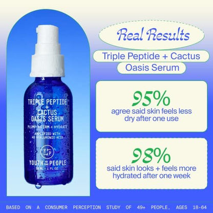 Youth To The People Triple Peptide + Oasis Face Serum - Hydrating & Firming Serum for Dry Skin, Plumps Fine Lines with 4 Types of Hyaluronic Acid & Peptides, Fragrance-Free, 1 fl oz Avelisse