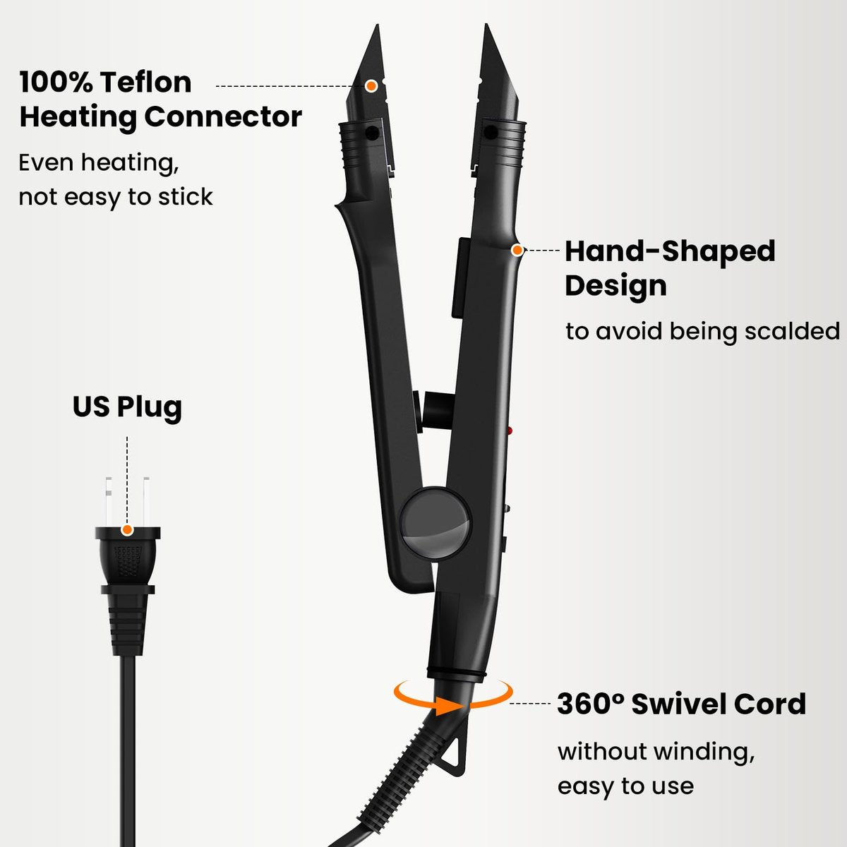 TopWigy Professional Hair Extensions Tool - Fusion Heat Iron Connector with Adjustable Temperature, Black B-tip (US Plug) Avelisse
