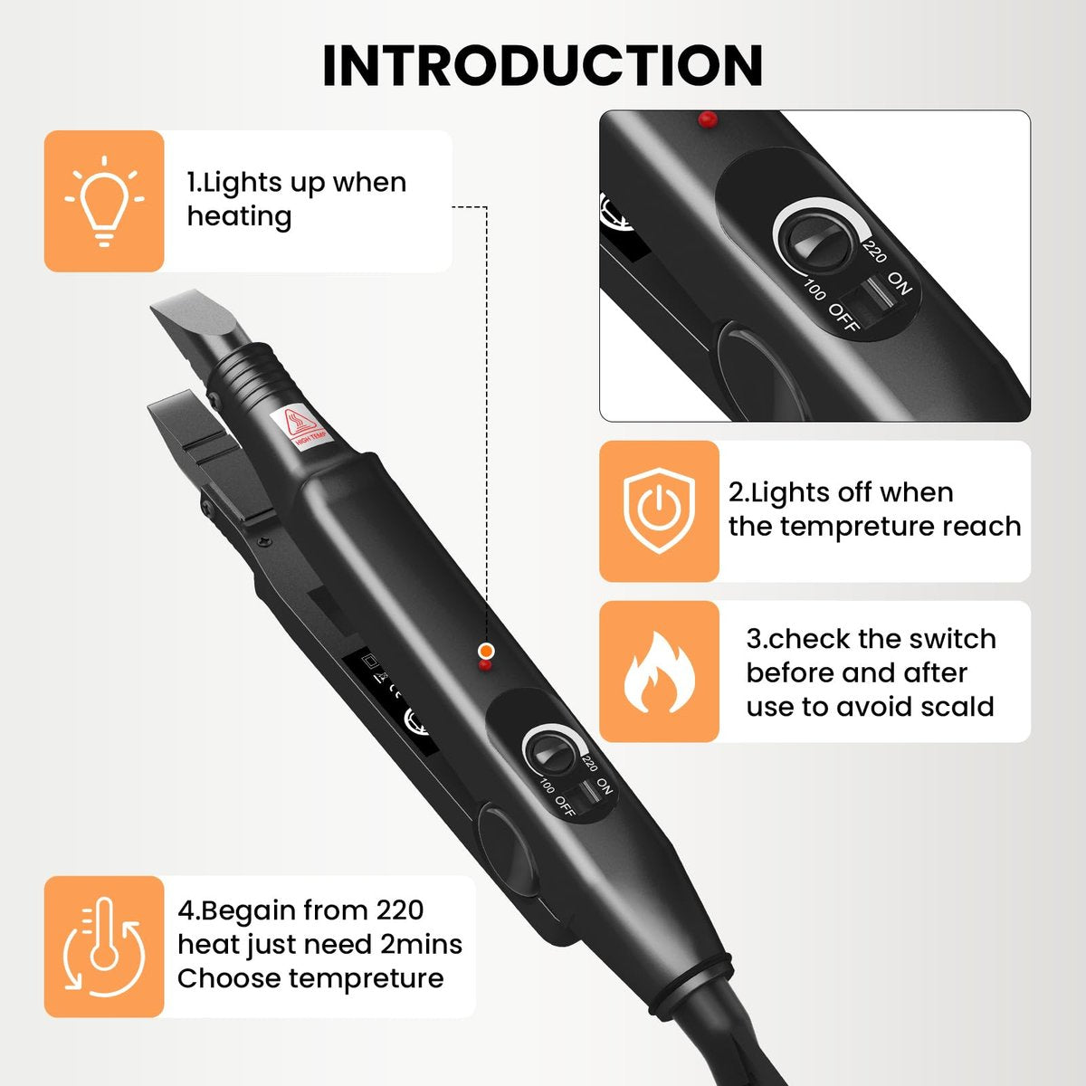 TopWigy Professional Hair Extensions Tool - Fusion Heat Iron Connector with Adjustable Temperature, Black B-tip (US Plug) Avelisse