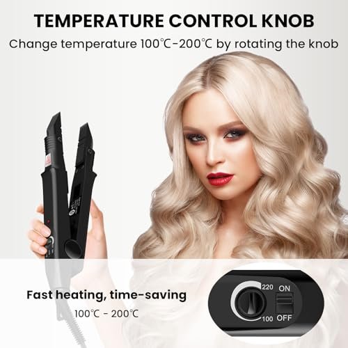 TopWigy Professional Hair Extensions Tool - Fusion Heat Iron Connector with Adjustable Temperature, Black B-tip (US Plug) Avelisse