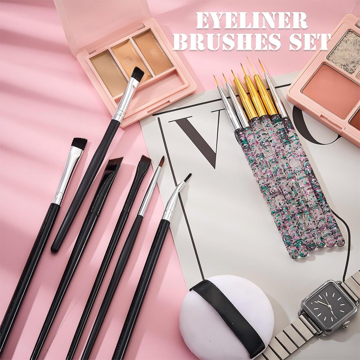 Gandeer 12-Piece Eyeliner Brush Set: Slanted, Bent & Pointed Makeup Brushes for Precision Application Avelisse