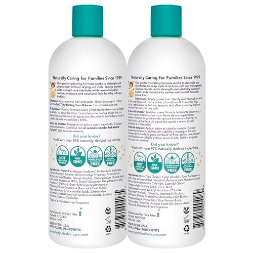 Fairy Tales Curly-Q Hydrating Shampoo and Conditioner for Kids - Paraben, Sulfate, Gluten and Nut Free - For All Curl Types Including Multi Cultural Hair – 32 oz (2 Pack) Avelisse