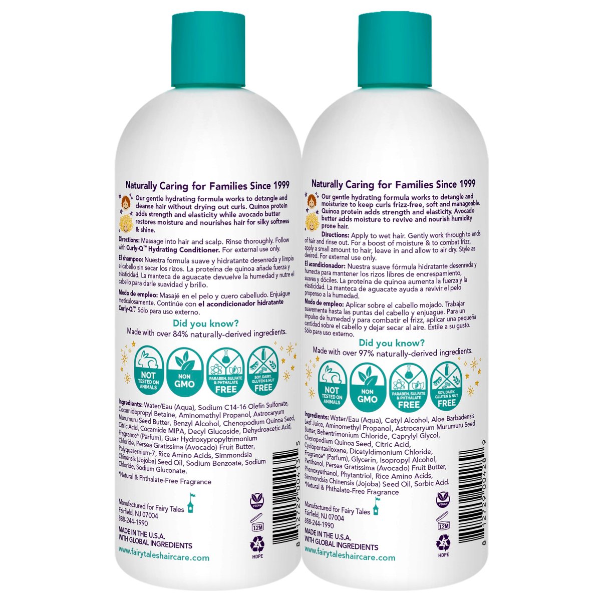Fairy Tales Curly-Q Hydrating Shampoo and Conditioner for Kids - Paraben, Sulfate, Gluten and Nut Free - For All Curl Types Including Multi Cultural Hair – 32 oz (2 Pack) Avelisse