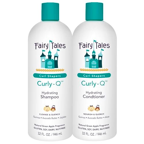 Fairy Tales Curly-Q Hydrating Shampoo and Conditioner for Kids - Paraben, Sulfate, Gluten and Nut Free - For All Curl Types Including Multi Cultural Hair – 32 oz (2 Pack) Avelisse