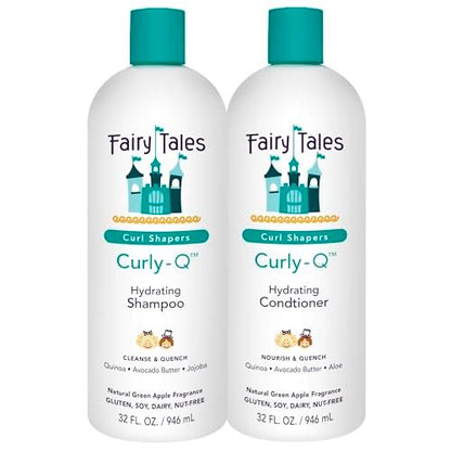 Fairy Tales Curly-Q Hydrating Shampoo and Conditioner for Kids - Paraben, Sulfate, Gluten and Nut Free - For All Curl Types Including Multi Cultural Hair – 32 oz (2 Pack) Avelisse