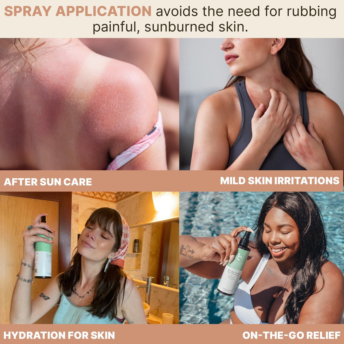 Beauty by Earth After Sun Cooling Aloe Vera Spray - USA Made with Organic Aloe Vera, Fast Absorbing After Sun Care for Sunburn Relief, 8 Fl Oz Avelisse