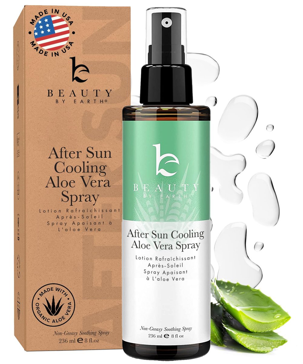 Beauty by Earth After Sun Cooling Aloe Vera Spray - USA Made with Organic Aloe Vera, Fast Absorbing After Sun Care for Sunburn Relief, 8 Fl Oz Avelisse