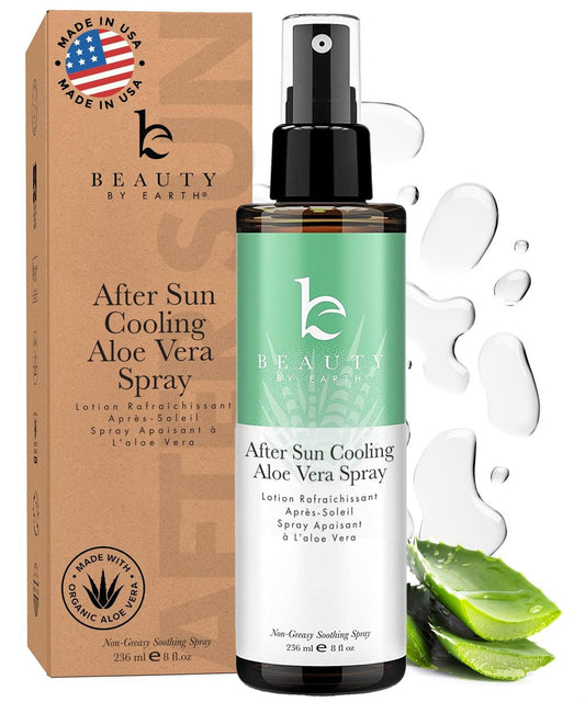 Beauty by Earth After Sun Cooling Aloe Vera Spray - USA Made with Organic Aloe Vera, Fast Absorbing After Sun Care for Sunburn Relief, 8 Fl Oz Avelisse