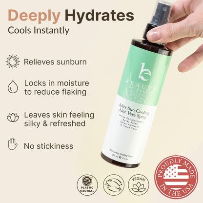 Beauty by Earth After Sun Cooling Aloe Vera Spray - USA Made with Organic Aloe Vera, Fast Absorbing After Sun Care for Sunburn Relief, 8 Fl Oz Avelisse
