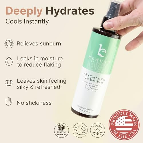 Beauty by Earth After Sun Cooling Aloe Vera Spray - USA Made with Organic Aloe Vera, Fast Absorbing After Sun Care for Sunburn Relief, 8 Fl Oz Avelisse