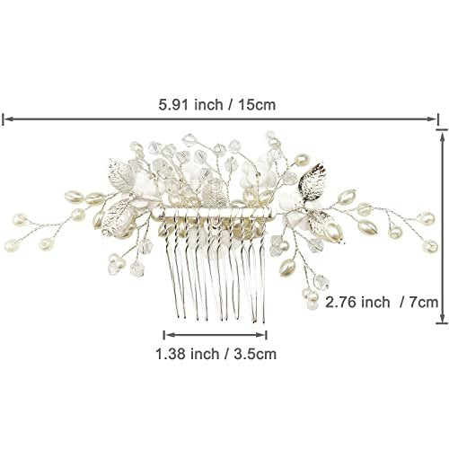 Pearl Floral Bridal Hair Vine Comb - White Flower Silver Leaf Wedding Hair Pin for Women & Girls - görsel 12