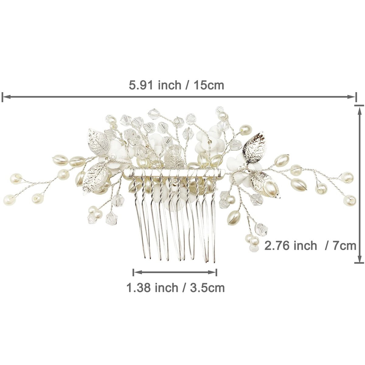 Pearl Floral Bridal Hair Vine Comb - White Flower Silver Leaf Wedding Hair Pin for Women & Girls - görsel 11