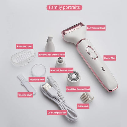 ANFOOS Electric Razor for Women - 4 in 1 Painless Hair Trimmer, Rechargeable Portable Body Shaver Set for Face, Nose, Eyebrow, Beard, Mustache, Arm, Leg, Armpit, Bikini (White, 9 Piece Set) Avelisse