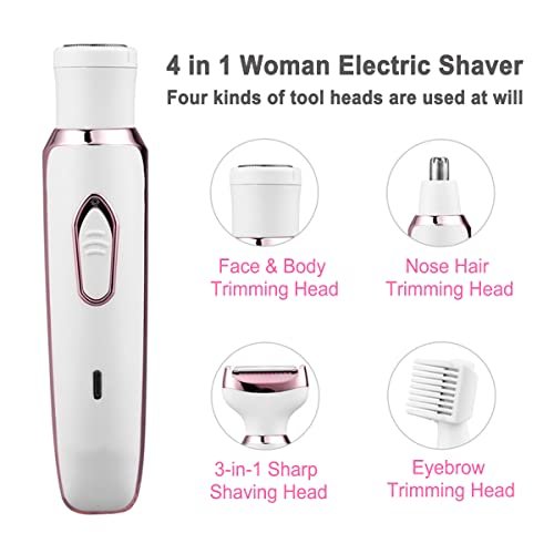 ANFOOS Electric Razor for Women - 4 in 1 Painless Hair Trimmer, Rechargeable Portable Body Shaver Set for Face, Nose, Eyebrow, Beard, Mustache, Arm, Leg, Armpit, Bikini (White, 9 Piece Set) Avelisse