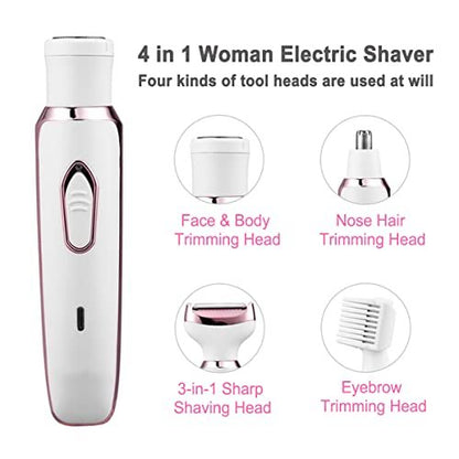 ANFOOS Electric Razor for Women - 4 in 1 Painless Hair Trimmer, Rechargeable Portable Body Shaver Set for Face, Nose, Eyebrow, Beard, Mustache, Arm, Leg, Armpit, Bikini (White, 9 Piece Set) Avelisse