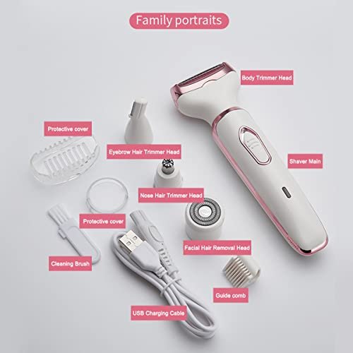 ANFOOS Electric Razor for Women - 4 in 1 Painless Hair Trimmer, Rechargeable Portable Body Shaver Set for Face, Nose, Eyebrow, Beard, Mustache, Arm, Leg, Armpit, Bikini (White, 9 Piece Set) Avelisse