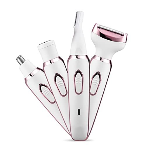 ANFOOS Electric Razor for Women - 4 in 1 Painless Hair Trimmer, Rechargeable Portable Body Shaver Set for Face, Nose, Eyebrow, Beard, Mustache, Arm, Leg, Armpit, Bikini (White, 9 Piece Set) Avelisse
