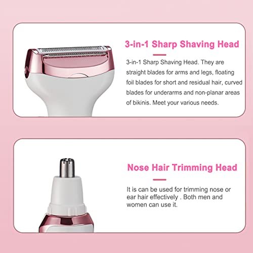 ANFOOS Electric Razor for Women - 4 in 1 Painless Hair Trimmer, Rechargeable Portable Body Shaver Set for Face, Nose, Eyebrow, Beard, Mustache, Arm, Leg, Armpit, Bikini (White, 9 Piece Set) Avelisse