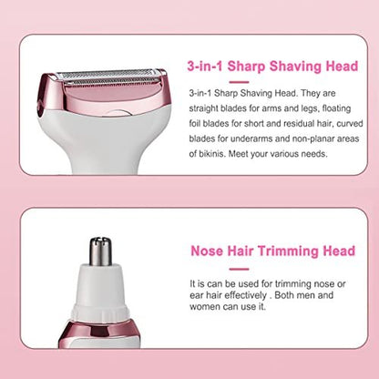 ANFOOS Electric Razor for Women - 4 in 1 Painless Hair Trimmer, Rechargeable Portable Body Shaver Set for Face, Nose, Eyebrow, Beard, Mustache, Arm, Leg, Armpit, Bikini (White, 9 Piece Set) Avelisse
