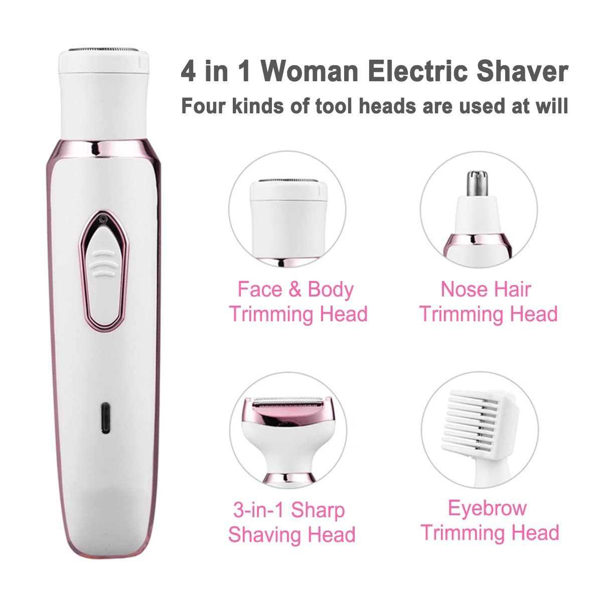ANFOOS Electric Razor for Women - 4 in 1 Painless Hair Trimmer, Rechargeable Portable Body Shaver Set for Face, Nose, Eyebrow, Beard, Mustache, Arm, Leg, Armpit, Bikini (White, 9 Piece Set) Avelisse